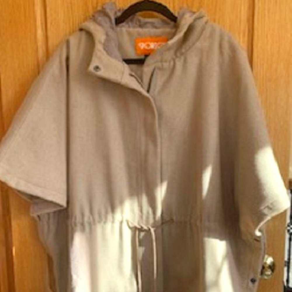 Share NWT Sporto Hooded Zip Front Drawstrings Poncho Beige Wool/Poly L